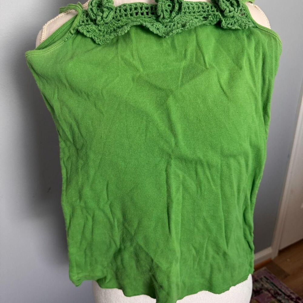 Vintage 90s/Y2K Wet Seal lime green crochet flower trim cami tank top